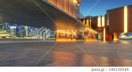 3d rendering modern building featuring illuminated walls against cityscape 140130584