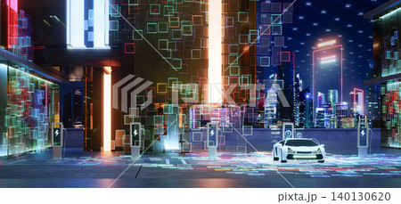 3d rendering electric vehicle charging in futuristic smart city 140130620