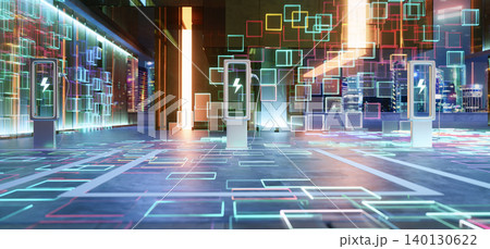 3d rendering smart ev charging station connecting futuristic urban infrastructure 140130622