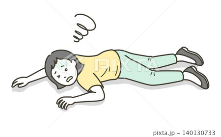 倒れてうつ伏せで横たわる若い女性のイラスト 倒れてうつ伏せで横たわる若い女性のイラスト 140130733