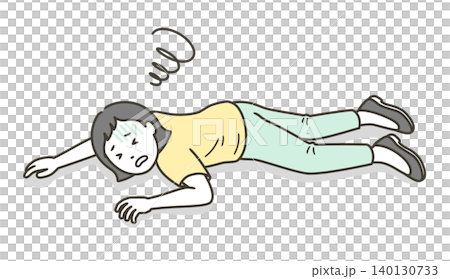 倒れてうつ伏せで横たわる若い女性のイラスト 倒れてうつ伏せで横たわる若い女性のイラスト 140130733