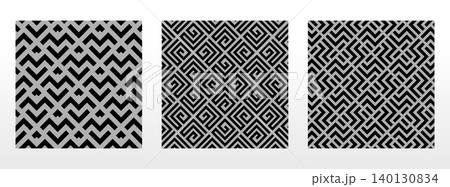 Geometric set of seamless black and gray patterns. Simple vector graphics Geometric set of seamless black and gray patterns. Simple vector graphics 140130834