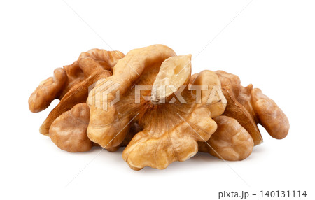 Pile of peeled walnuts close-up on a white background. Isolated Pile of peeled walnuts close-up on a white background. Isolated 140131114