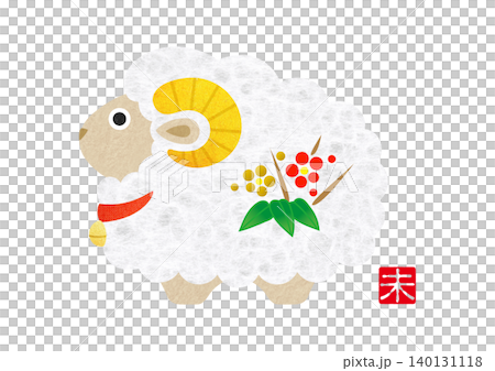 2027年新年卡片：羊年可愛生肖插畫 [和紙] 140131118
