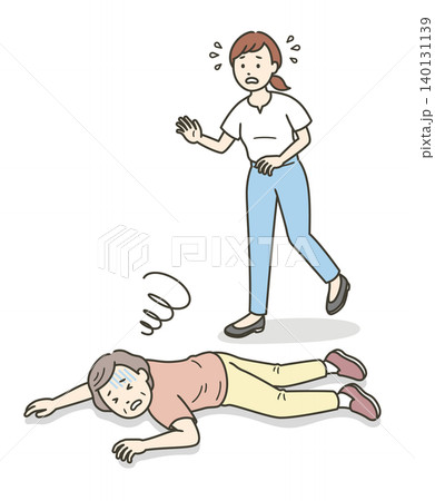 倒れてうつ伏せで横たわる高齢女性と慌てて駆け寄る若い女性のイラスト 倒れてうつ伏せで横たわる高齢女性と慌てて駆け寄る若い女性のイラスト 140131139