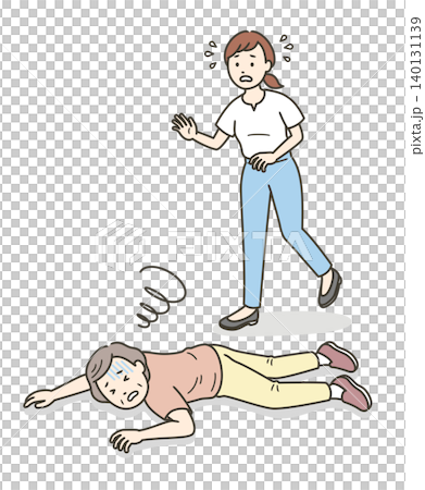 倒れてうつ伏せで横たわる高齢女性と慌てて駆け寄る若い女性のイラスト 倒れてうつ伏せで横たわる高齢女性と慌てて駆け寄る若い女性のイラスト 140131139