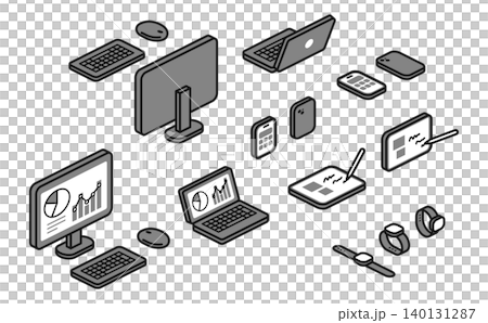 アイソメトリックイラスト:パソコンとスマホとタブレットのセット アイソメトリックイラスト:パソコンとスマホとタブレットのセット 140131287