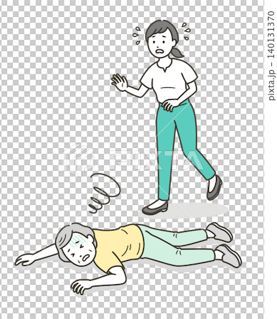 倒れてうつ伏せで横たわる高齢女性と慌てて駆け寄る若い女性のイラスト 倒れてうつ伏せで横たわる高齢女性と慌てて駆け寄る若い女性のイラスト 140131370