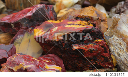 Red and Yellow Jasper Rocks At Crystal Shop Red and Yellow Jasper Rocks At Crystal Shop 140131825