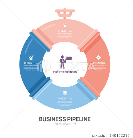 Infographic Venn diagram chart template for business 4 pipeline circle step options, presentation with venn diagram elements vector illustration. 140132253