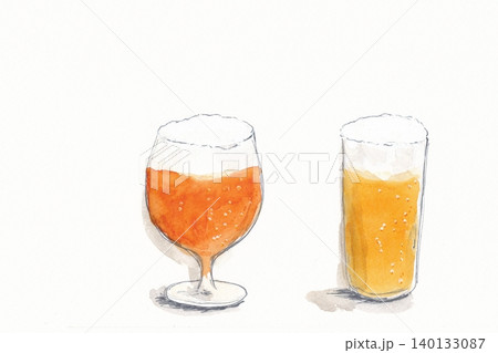 生ビールとクラフトビールの手描き水彩イラスト 生ビールとクラフトビールの手描き水彩イラスト 140133087