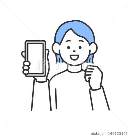 スマホを持ってガッツポーズする女性のイラスト 140133145