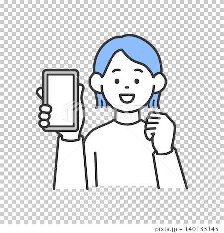 スマホを持ってガッツポーズする女性のイラスト 140133145