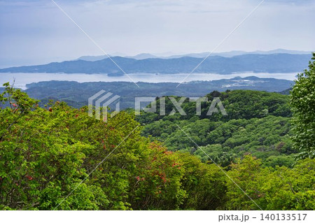 田束山から見た志津川方面の風景　俯瞰　宮城県南三陸町 140133517