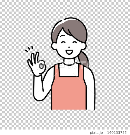 An illustration of a housewife (nursery school teacher, house cleaner) wearing an apron and making an OK sign. An illustration of a housewife (nursery school teacher, house cleaner) wearing an apron and making an OK sign. 140133735