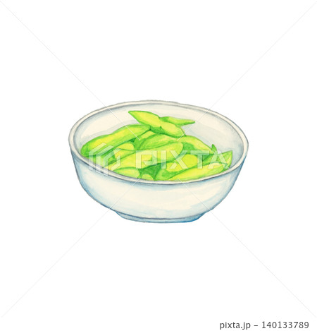 小皿に盛られた枝豆の手描き水彩イラスト 小皿に盛られた枝豆の手描き水彩イラスト 140133789