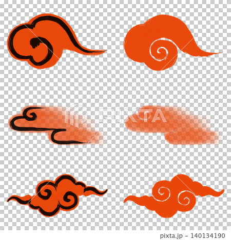 畫筆描繪的雲朵 - 黑色邊框 / 無邊框 - 朱紅色 - 套裝 140134190