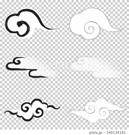 筆で書いた雲_黒縁/縁なし_白_セット 140134191