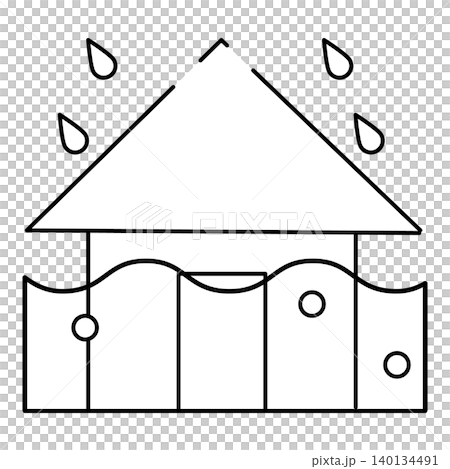 水害で浸水した家の線画イラスト 140134491