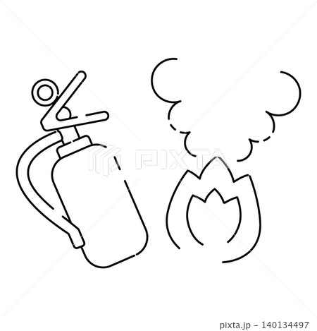 消火器で火を消す線画イラスト 消火器で火を消す線画イラスト 140134497