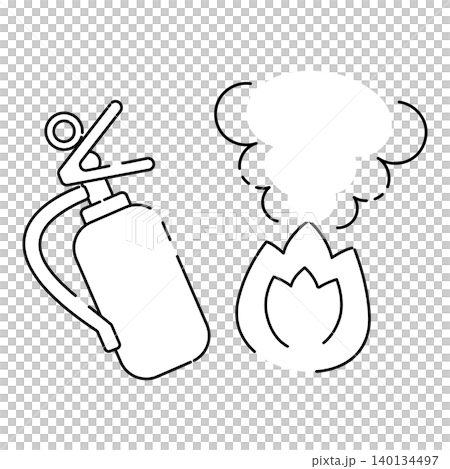 消火器で火を消す線画イラスト 消火器で火を消す線画イラスト 140134497