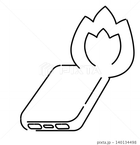 燃えているモバイルバッテリーの線画イラスト 140134498