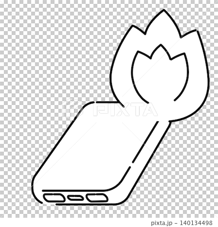 燃えているモバイルバッテリーの線画イラスト 140134498