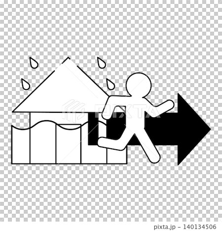 水害時に避難する人物の線画イラスト 140134506