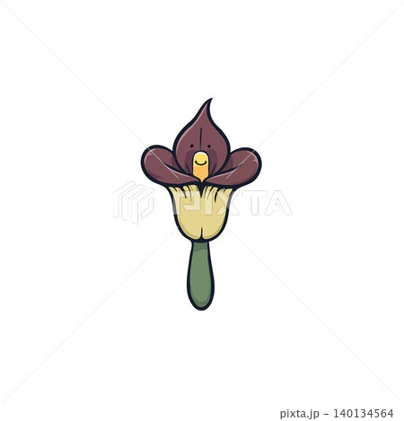 A charming cartoon flower character stands alone, expressing cheerfulness with its adorable face. The botanical design balances whimsy and simplicity, perfect for decorative applications, evoking 140134564