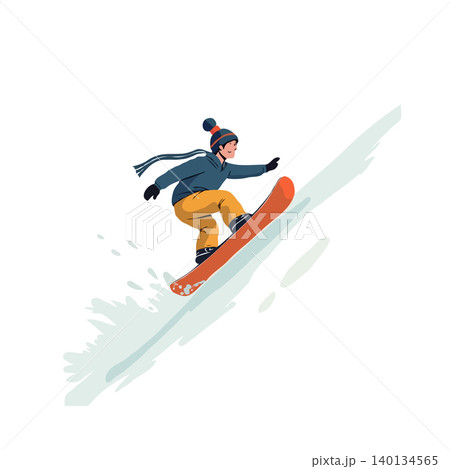 A dynamic illustration captures a snowboarder skillfully navigating a snowy slope. Dressed in vibrant winter gear, the figure exudes energy and enthusiasm for this thrilling sport, symbolizing A dynamic illustration captures a snowboarder skillfully navigating a snowy slope. Dressed in vibrant winter gear, the figure exudes energy and enthusiasm for this thrilling sport, symbolizing 140134565