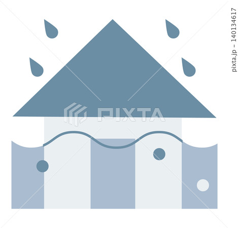 大雨で浸水した家のシンプルなイラスト 大雨で浸水した家のシンプルなイラスト 140134617