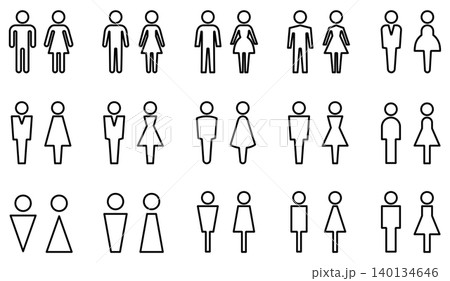 男女トイレピクトグラムセット、トイレマークアイコンのベクター素材 140134646