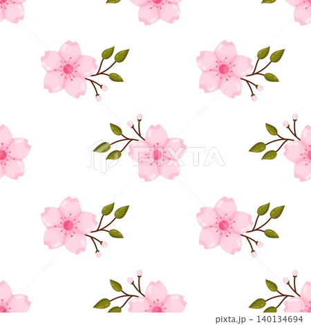 Pink Cherry Blossom Branch with Buds Seamless Pattern Pink Cherry Blossom Branch with Buds Seamless Pattern 140134694