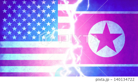 国家間の対立イメージイラスト (政治・戦争・緊張) / アメリカ vs 北朝鮮 国家間の対立イメージイラスト (政治・戦争・緊張) / アメリカ vs 北朝鮮 140134722