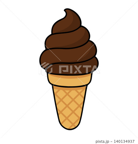 Chocolate ice cream cone in cartoon vector style for food illustration and branding 140134937