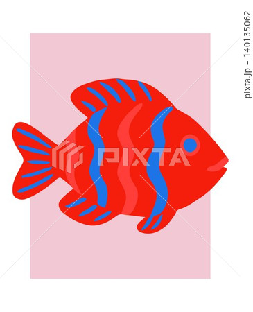 Red fish with blue stripes flat vector illustration for aquarium poster 140135062