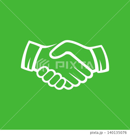 Handshake icon in white line art on green background for business and partnership Handshake icon in white line art on green background for business and partnership 140135076
