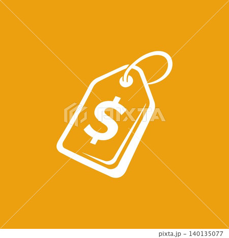 Price tag icon in white outline on orange background for business and finance 140135077