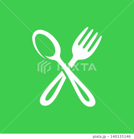 Crossed spoon and fork flat vector icon for restaurant menu and food packaging 140135146