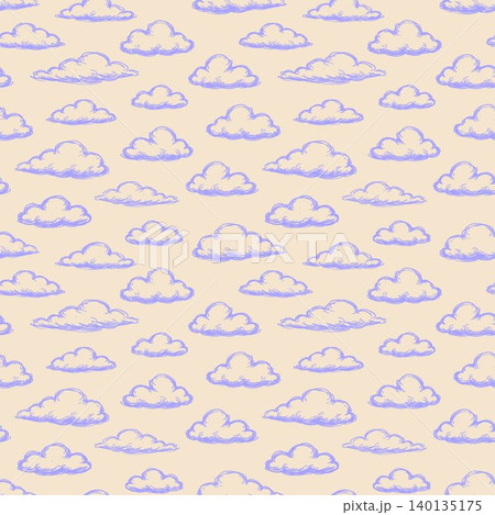Purple cloud seamless repeat pattern in hand drawn doodle style for textile print and wrapping paper 140135175