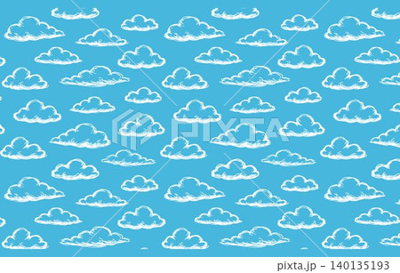 White cloud tossed repeat pattern on blue background for textile print and wrapping paper 140135193