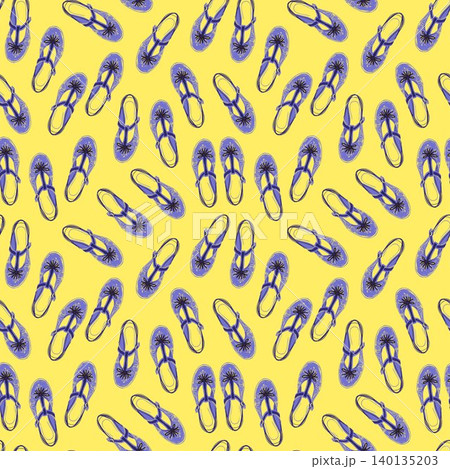 Blue T-strap sandal toss seamless repeat pattern in line art style for textile print and fabric Blue T-strap sandal toss seamless repeat pattern in line art style for textile print and fabric 140135203