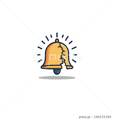 Whimsical graphic depicting a stylized bell icon with a damaged or broken edge, radiating light to symbolize an alarm or notification. A unique and engaging design element that could represent a Whimsical graphic depicting a stylized bell icon with a damaged or broken edge, radiating light to symbolize an alarm or notification. A unique and engaging design element that could represent a 140135384