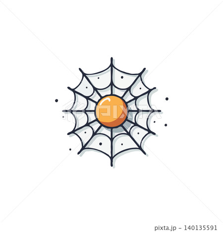 A minimalist illustration depicts a stylized spiderweb, showcasing a golden egg shaped object at its center. Representing an arachnid, the clean design evokes a cute halloween theme, suitable for A minimalist illustration depicts a stylized spiderweb, showcasing a golden egg shaped object at its center. Representing an arachnid, the clean design evokes a cute halloween theme, suitable for 140135591