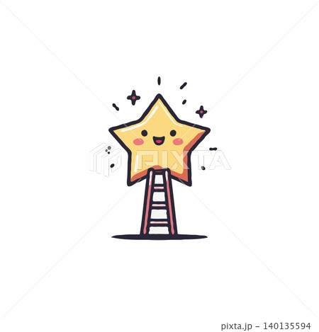 A delightful cartoon illustration showcases a cheerful star character climbing a ladder. Sparkles accentuate the upward motion, symbolizing ambition, achievement, and pursuing dreams with an A delightful cartoon illustration showcases a cheerful star character climbing a ladder. Sparkles accentuate the upward motion, symbolizing ambition, achievement, and pursuing dreams with an 140135594