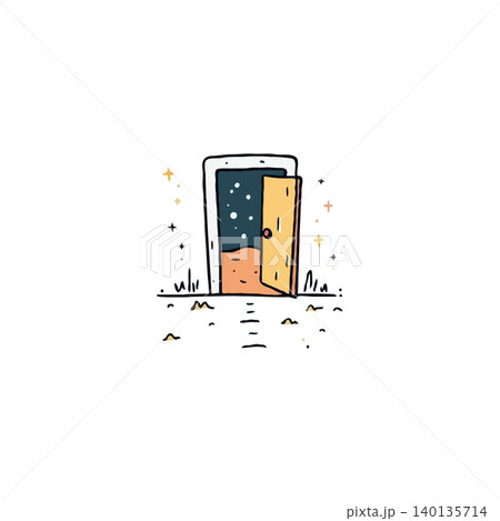 A doorway beckons, leading to a starry expanse. The transition from terrestrial to cosmic sparks the imagination and suggests the limitless possibilities beyond our immediate perception. This 140135714
