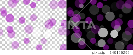 Abstract bokeh circles in purple and gray on transparent or black background 140136293