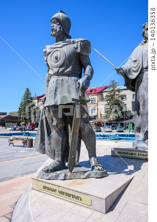 Large monument with Arshavir Kamsarakan statue in Vartanants Square Large monument with Arshavir Kamsarakan statue in Vartanants Square 140136358
