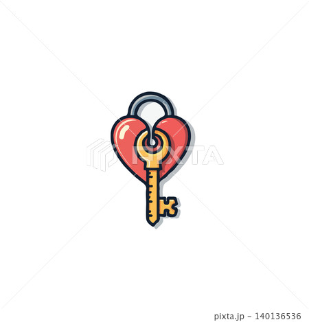 A delightful illustration depicts a heart-shaped lock fastened with a golden key, symbolizing the safeguarding of affection and the unbreakable bond of true love. Perfect for expressing sentimental A delightful illustration depicts a heart-shaped lock fastened with a golden key, symbolizing the safeguarding of affection and the unbreakable bond of true love. Perfect for expressing sentimental 140136536
