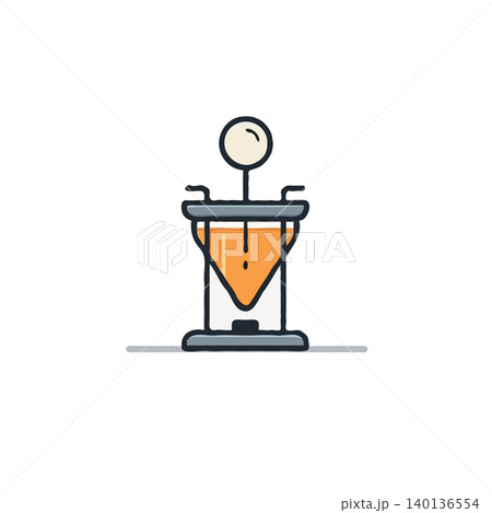 A stylized illustration depicts a geometric device filled with orange liquid and topped with a circular element. The design is minimalist, with precise lines and a clean aesthetic, suggesting a A stylized illustration depicts a geometric device filled with orange liquid and topped with a circular element. The design is minimalist, with precise lines and a clean aesthetic, suggesting a 140136554